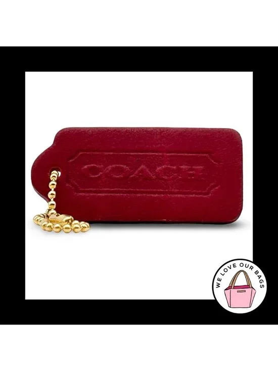 COACH VINTAGE DOUBLE SIDED Red Leather Brass Key Fob Bag Charm Keychain Hang Tag - Picture 2 of 2